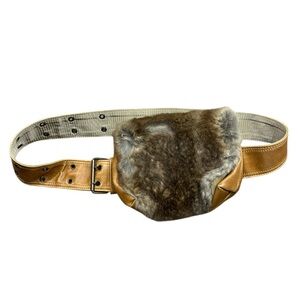 Brown and Tan Fur Belt Bag